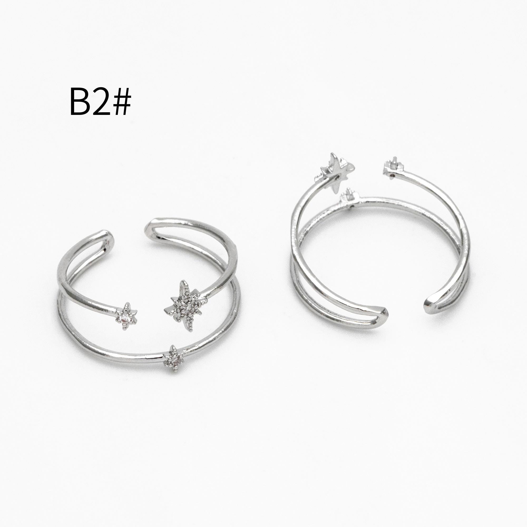 4pcs CZ Pave Gold/ Silver Moon Star Ring, Celestial Ring, Dainty Rings, Adjustable Ring (#JZ-017)